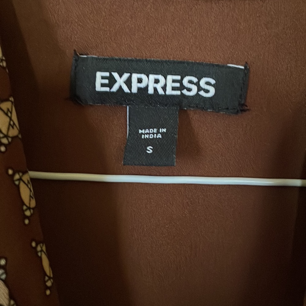 EXPRESS BROWN BEIGE DRESS WITH TIE WAIST LONG SLEEVE WORN ONCE SMALL EXCELLENT - Picture 2 of 6